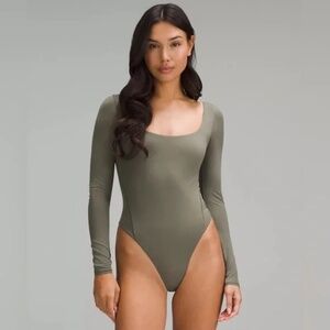 Lululemon Wundermost Nulu Square-Neck Long-Sleeve Bodysuit in army green